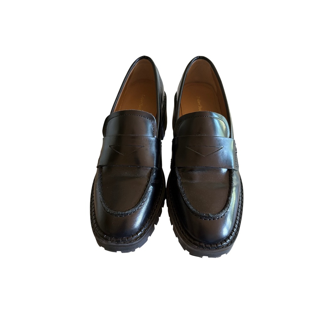 & Other Stories Loafers Black Leather Chunky Lug Sole Penny Loafer Block Heel 6